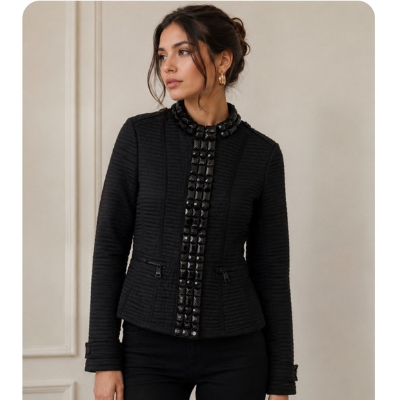 Burberry London Jackets & Blazers - Burberry London Black Quilted Jacket with Jeweled Trim size 0/2 XS